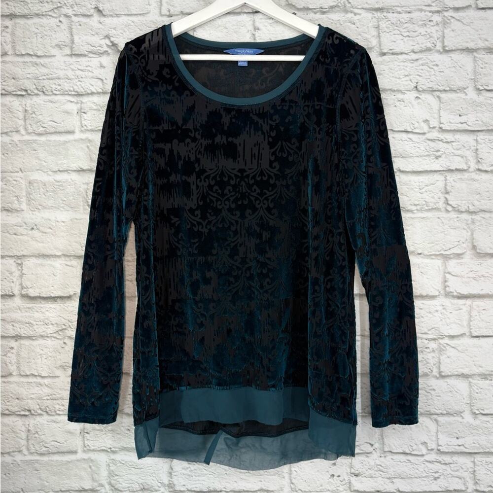 Simply Vera Wang Velvet Burnout Long Sleeve Blouse Top Teal Large